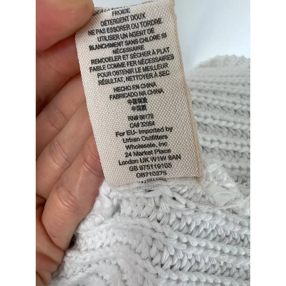 Free People White Bell Sleeve Ribbed Damsel Cable Knit Cotton Sweater Size M